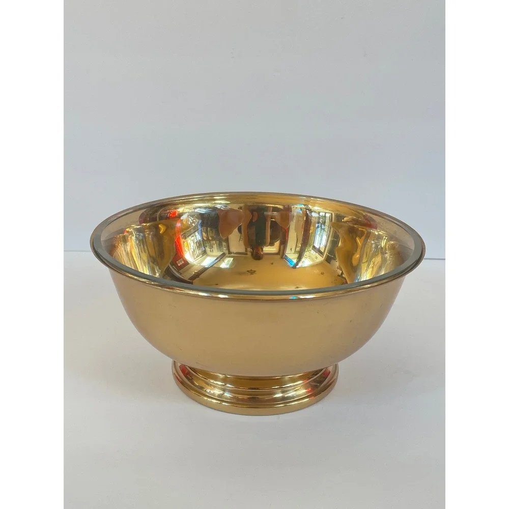 Gorham Giftware L780 Brass Pedestal Bowl Glass Liner Gold Tone Revere 8